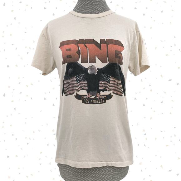 Anine Bing Biker Style Eagle Flag Tee Vintage WhiteRetro Graphic Top Size XS